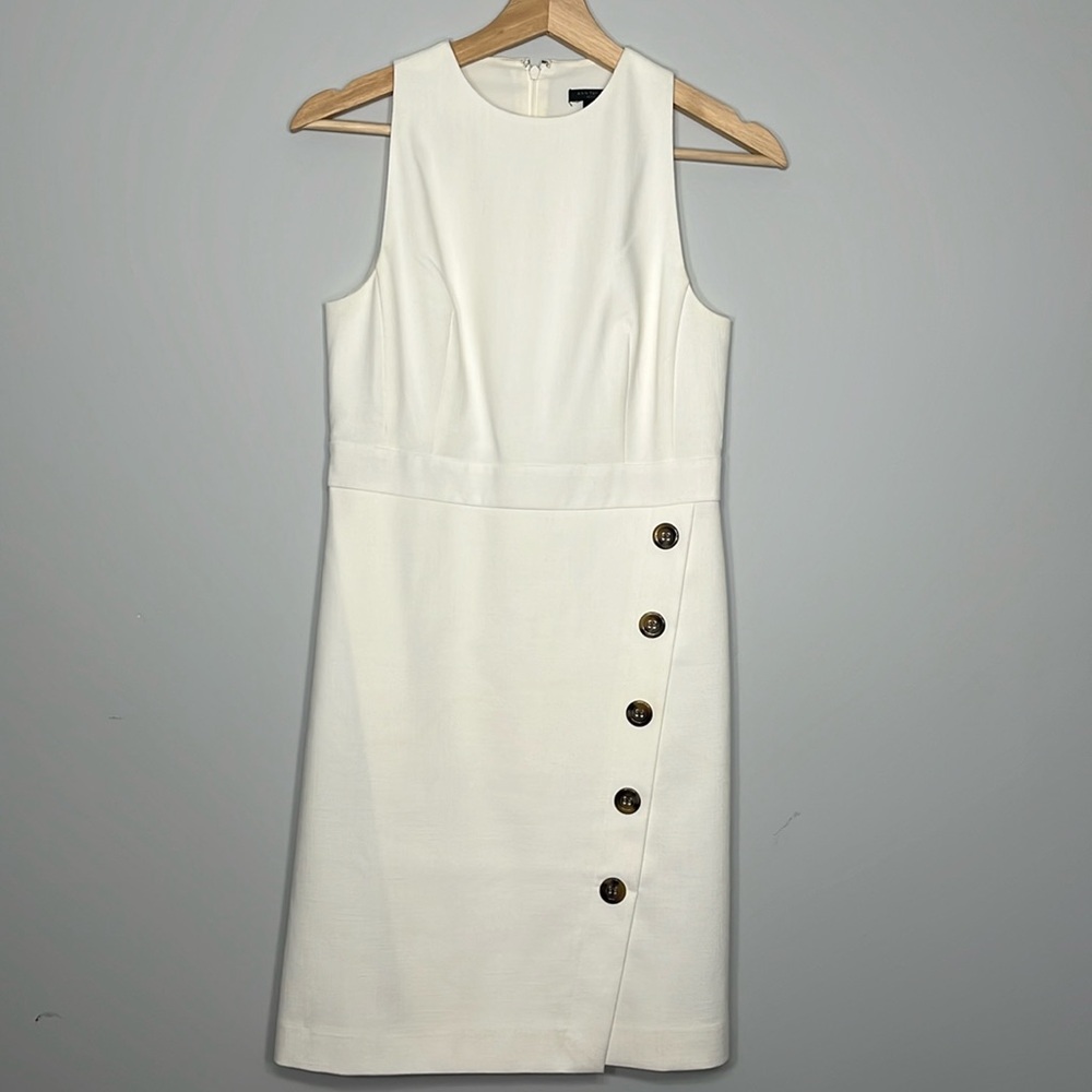 HP* Ann Taylor White Sleeveless Buttoned Feminine Shift Dress Petite Small SP